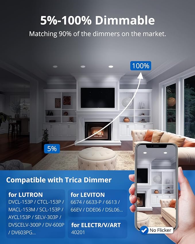 5 Inch LED Recessed Ceiling Light, 10W Dimmable Canless Wafer Downlight, Damp-Rated for Kitchen Living Room Basement Bathroom, Ultra Thin with Junction Box, 800LM 7CCT 2700K-6500K, 8 Pack