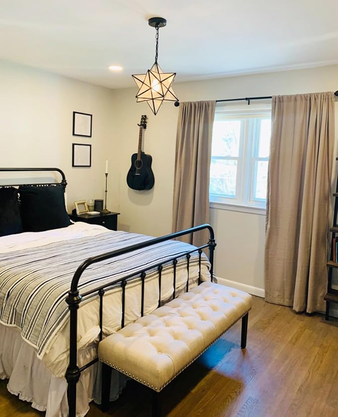 Modern Moravian Star Pendant Light Seeded Large Glass Hanging Lights with Adjustable Chain, 16'' Diameter Shade Lighting for Kitchen Porch Dining Foyer Bedroom