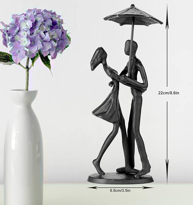 Loving Couple Under Umbrella Bronze Sculpture, Handcrafted Art Metal Statue Romantic Art Iron Statue 6th 11th 20th 40th 50th for Couple