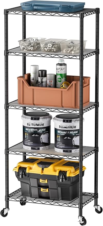 SINGAYE 5 Garage Heavy Duty Shelving Unit Kitchen Pantry Close Home Organizers and Storage Bathroom Shelf Laundry Room Organization Industrial Book Metal Wire Adjustable Shelves