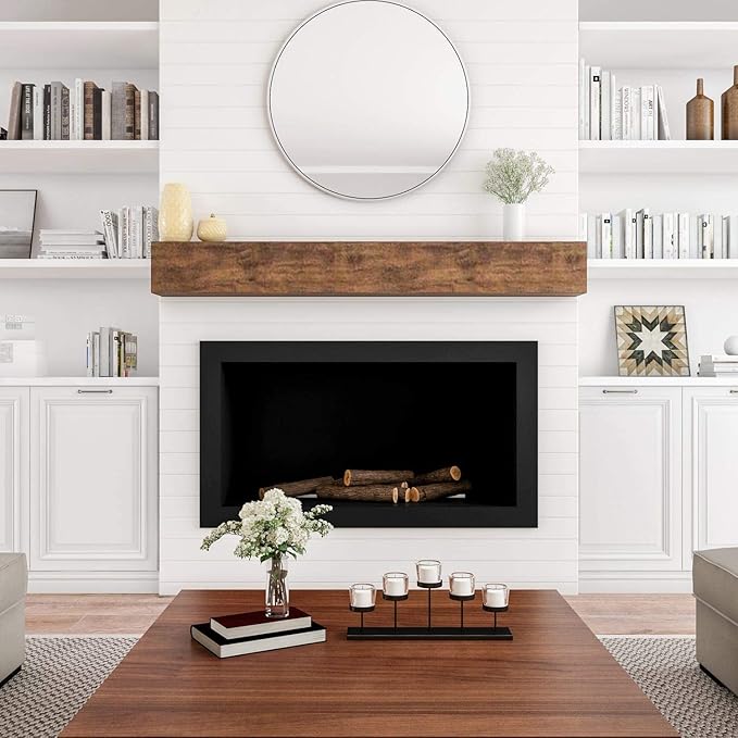 Elegant Decorative Votive Candle Holder Centerpiece, 5 Glass Cups on Wood Base-Tray for Anniversary, Wedding, Dining Table Centerpiece, Decorations Living Room, Decor Coffee Table Centerpiece, Menorah