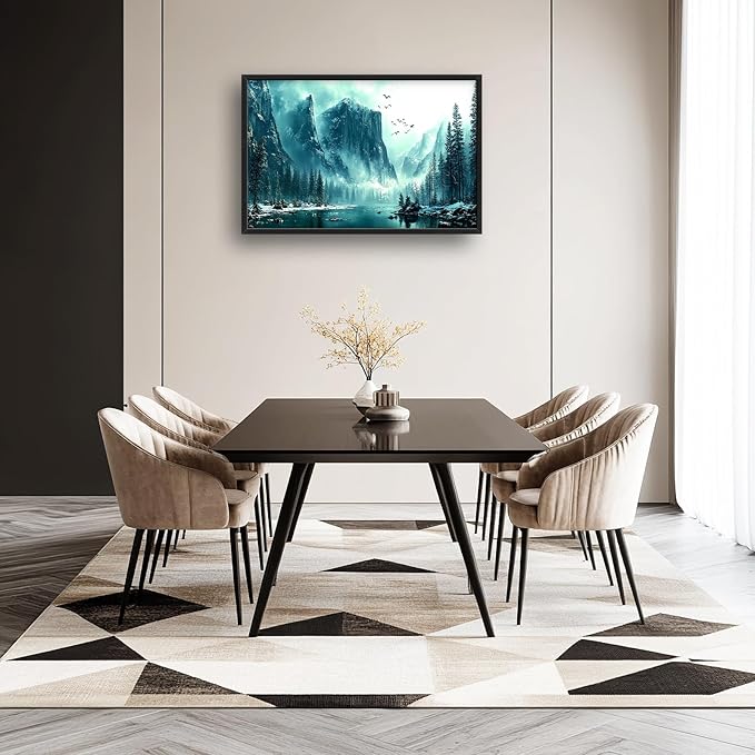 Framed Large Wall Art for Living Room, Mountain Lake Canvas Wall Decor, Forest Tree Pictures Painting, Modern Landscape Artwork for Bedroom Office 36L'' × 24W''