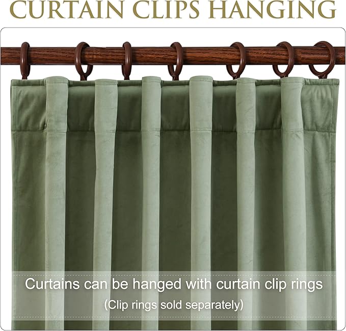 StangH Velvet Curtains 84 inches Long - Sage Green Decorative Drapes Room Darkening for Living Room, Solid Green Curtains Thermal Insulated for Party/Hotel Hall, W62x L84, 2 Panels
