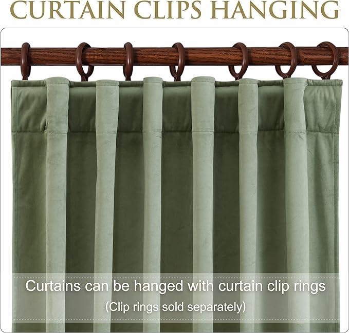 StangH Sage Green Velvet Curtains 90 inches Holiday Decor Backdrops for Christmas Party, Solid Room Darkening Drapes Temperature Balance Room Dividers for Living Room/Hallway, W42x L90, 2 Panels
