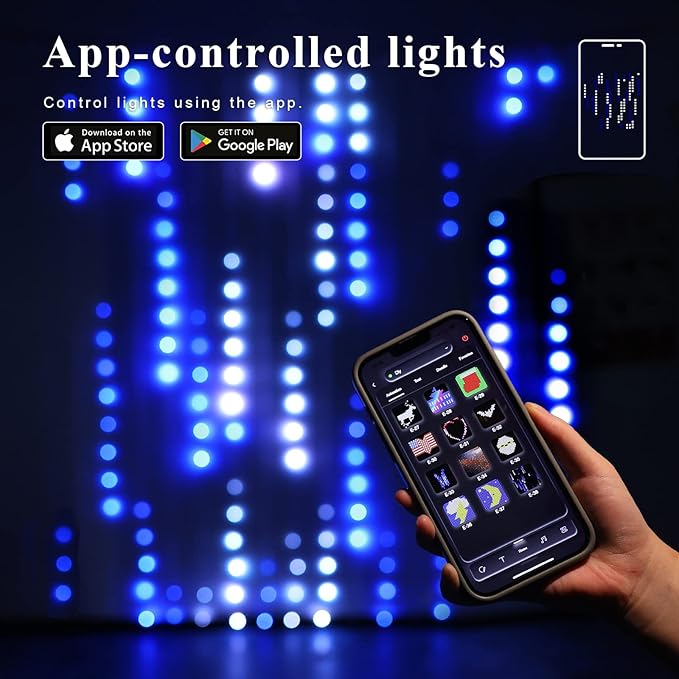 JMEXSUSS App-Controlled Color Changing Curtain Lights, 400 LED RGB String Lights for Halloween, Bedroom, Window, Wall, Party, Backdrop, Christmas, Indoor, and Outdoor Decorations, 6.5x6.5ft