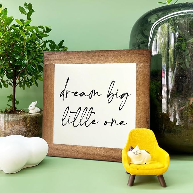 Inspirational Wood Sign, Box Wood Plaques Desk Décor, Girls or Boys Room Decor, Nursery Wood Decorations, Farmhouse Style Home Decor, Wooden Plaque Gift Tabletop, Dream Big Little One Sign B1