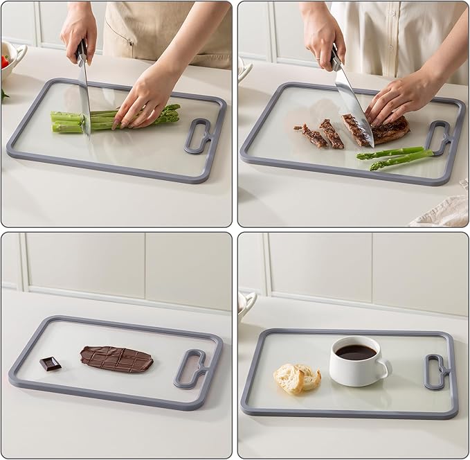 Tempered Glass Cutting Board for Kitchen Counter, Chopping Board with Non-Slip Edges, non toxic cutting board Set dishwasher safe, Heat & Shatter Resistant (Gray 15"×11")