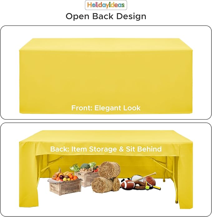 HolidayIdeas Open Back Fitted Tableclothss for 4 Foot Rectangle Table, Wrinkle Resistant Washable Table Covers 24x48 Inch for Craft Fairs, Banquets, Trade Show Display, Yellow,4 Pcs