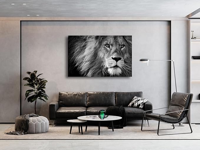 Baisuart D0169 Modern Giclee Canvas Prints Wall Art Stretched Artwork Black and White Lion Pictures to Photo Paintings on Canvas Wall Art for Bedroom Living Room Home Decorations Office Wall Décor