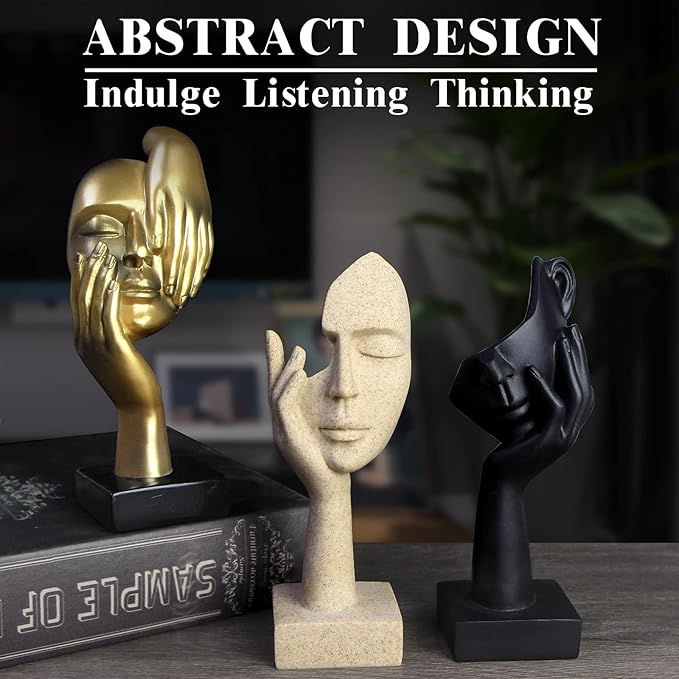 3 Pcs Thinker Statue,Modern Home Resin Sculptures,Collectible Figurines for Home Office Bookshelf Desktop Decor(Sandstone)
