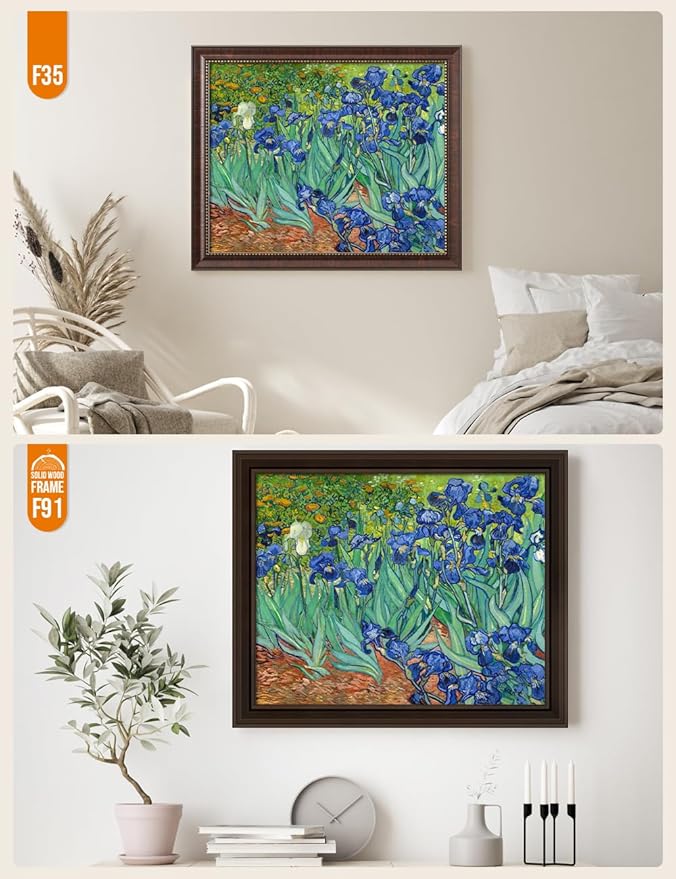 DECORARTS - Irises in the Garden - Vincent Van Gogh Giclee Prints w/Antique Brown Frame for Wall Decor. Picture Size: 20x16, Total Size w/Frame: 23x19