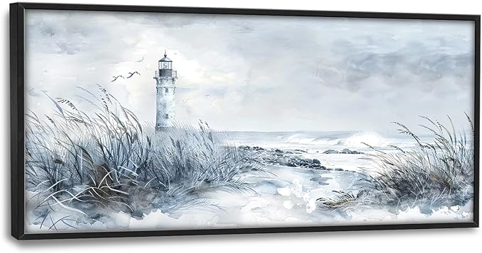 Flintis Large Lighthouse Wall Art Beach Lighthouse Pictures Wall Decor Abstract Nautical Canvas Painting Print Artwork Decoration Framed for Living Room Bathroom Master Bedroom Office 60L x 30W