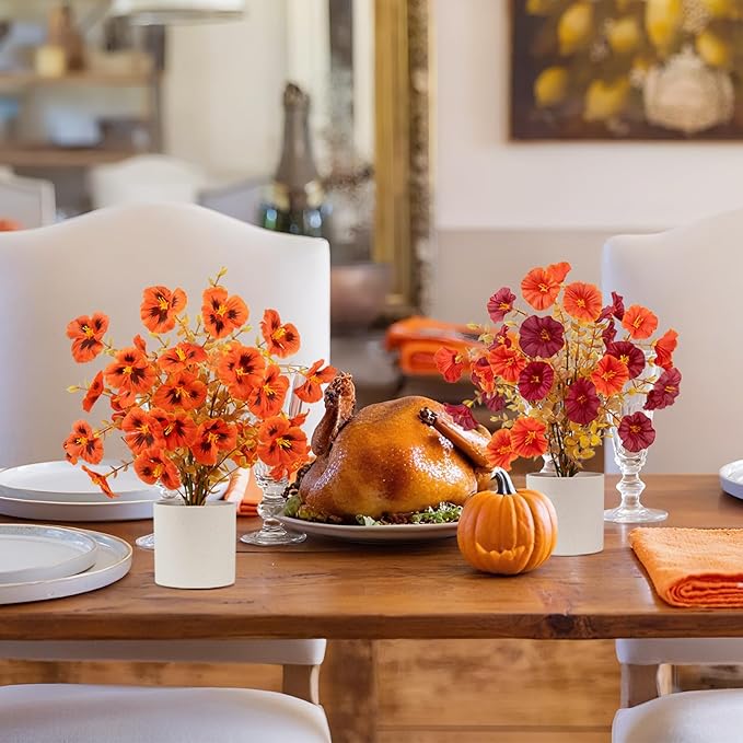 Uieke 2 Pack Fall Artificial Flowers Indoor, 12" Fall Potted Plants with Faux Mums, Fall Decorations for Home Centerpieces Table Thanksgiving