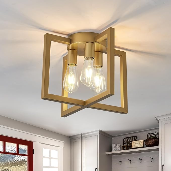 ZGLAOJT 3-Lights Ceiling Light Fixture,Modern Gold Semi Flush Mount Chandelier,Matte Ceiling Lighting for Kitchen Living Room Bedroom Farmhouse Hallway Foyer.