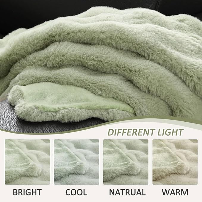 Sage Green Fluffy Fuzzy Bubble Throw Blanket 50x60 Faux Fur Furry Throw Blanket for Bedroom Sofa Couch Soft Cozy Thick