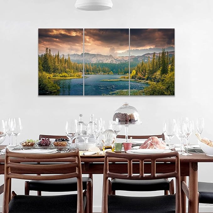 Landscape Canvas Poster Wall Art Home Decor Lake Mountain Forest Nature Park Theme Picture Print Modern Wall Painting Artwork for Living Room Hotel Gym Office Stretched and Framed [48''Hx24''W]