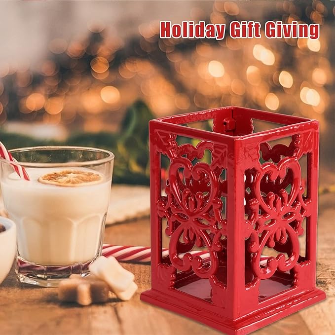 Cast Iron Utensil Holder, Vintage Farmhouse Kitchen Cookting Tools Utensil Holder for Countertop, Large Metal Flower Design Utensil Holder for Kitchen Counter, Red