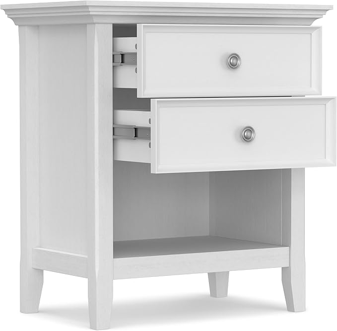 SIMPLIHOME Amherst SOLID WOOD 24 inch Wide Transitional Bedside Nightstand Table in White, for the Living Room and Bedroom
