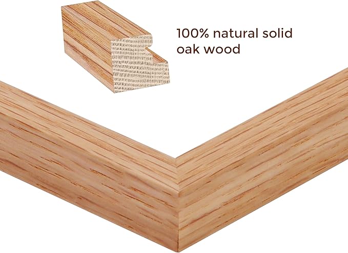 Natural Oak 8x10 Picture Frames Set of 3, Solid Oak Wood Frame, Matted to 5x7, Tempered Glass, Wall & Tabletop, 3 Pack