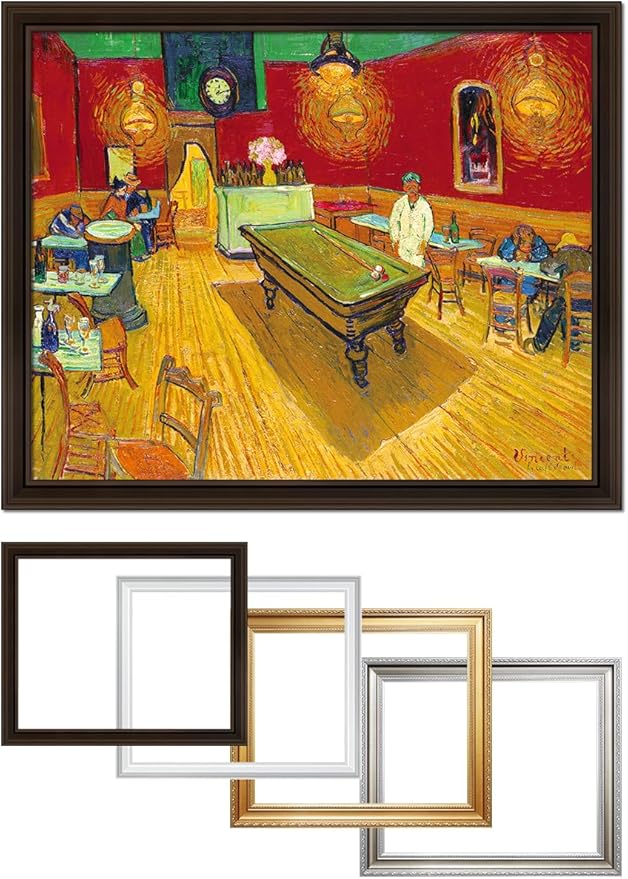 DECORARTS - The Night Cafe in the Place Lamartine in Arles, Vincent Van Gogh Art Reproduction. Acid Free Cotton Canvas Giclee Print w/Bronze Frame&Mat for Wall Decor.