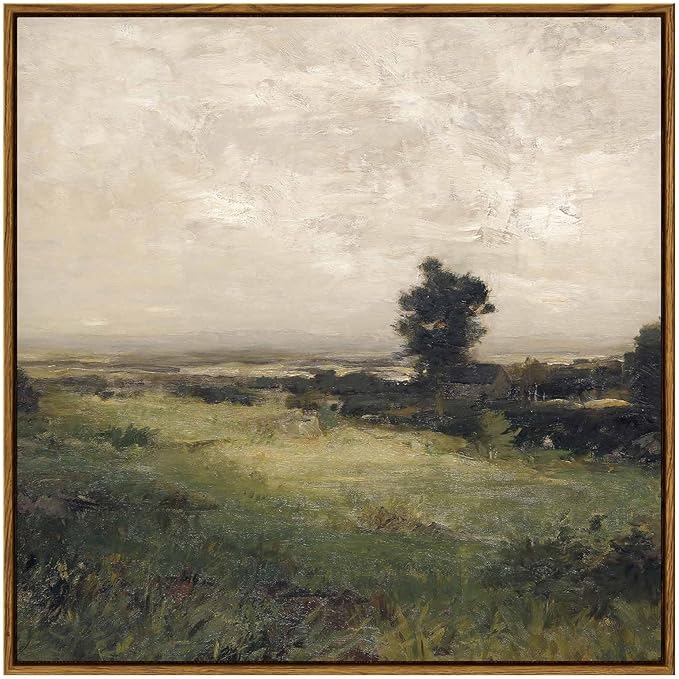 InSimSea Square Framed Canvas Wall Art, Landscape Room Decor Classical Scenery Vast Valley Grassland Oil Paintings Canvas Art Wall Decor, Home Decor for Living Room Bedroom Bedroom Office 24"x24"