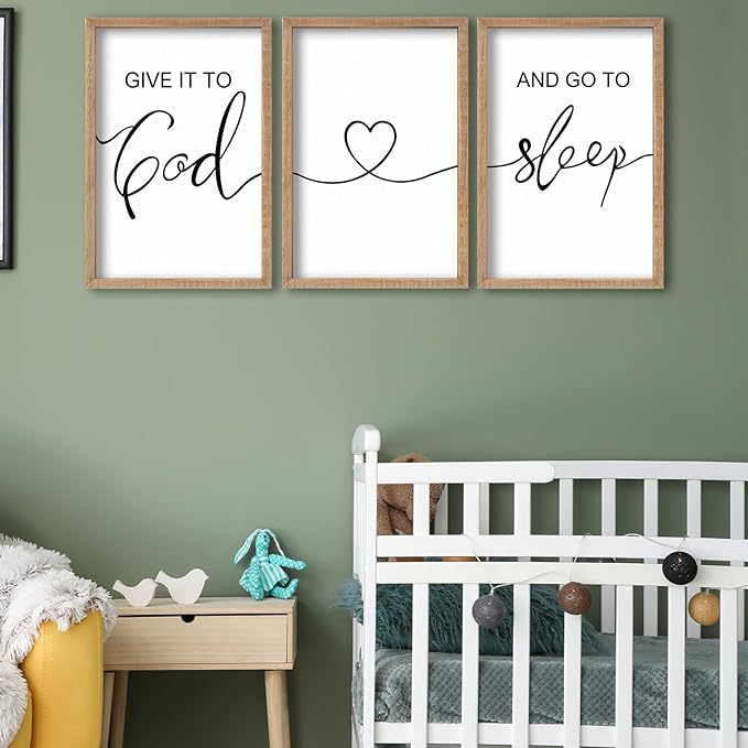 SRSZHIYUE Give It To God And Go to Sleep Set of 3 Wall Decor 16"x11" for Master Bedroom Above Bed Sign Guest Room Decoration (Wood)