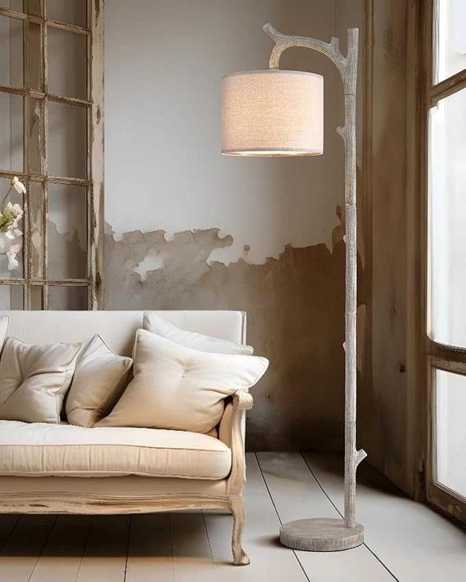 OYEARS Rustic Farmhouse Tree Trunk Floor Lamp Classic Country Wood Grain Resin Vintage 61.25" Standing Floor Lamp Retro Decorative Lamp for Bedroom Living Room Office