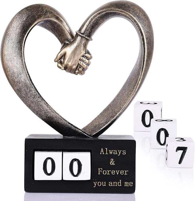 Holding Hands Heart Shaped Statue for His and Her 1 to 50 or 60th Anniversary, Wedding Gift for Newlyweds, for Home Decor, Office Coffee Table Bookshelf TV Cabinet Decor.
