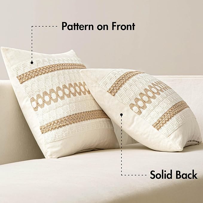 MIULEE Set of 2 Neutral Boho Decorative Pillow Covers 20x20 Inch Farmhouse Rustic Couch Throw Pillows Modern Spring Cotton Cushion Covers Retro Cute Macrame Woven Home Decor for Bed Sofa Chair