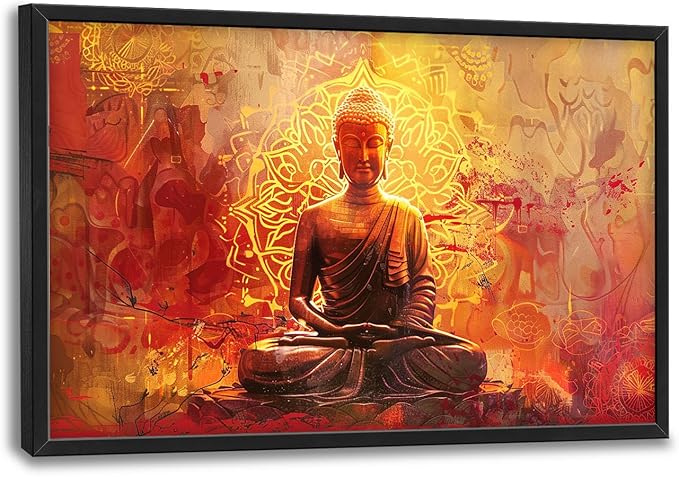 Flintis Large Buddha Wall Art Zen Buddha Statue Pictures Wall Decor Abstract Religion Canvas Painting Print Artwork Decoration Framed for Living Room Bathroom Master Bedroom Office 36L x 24W