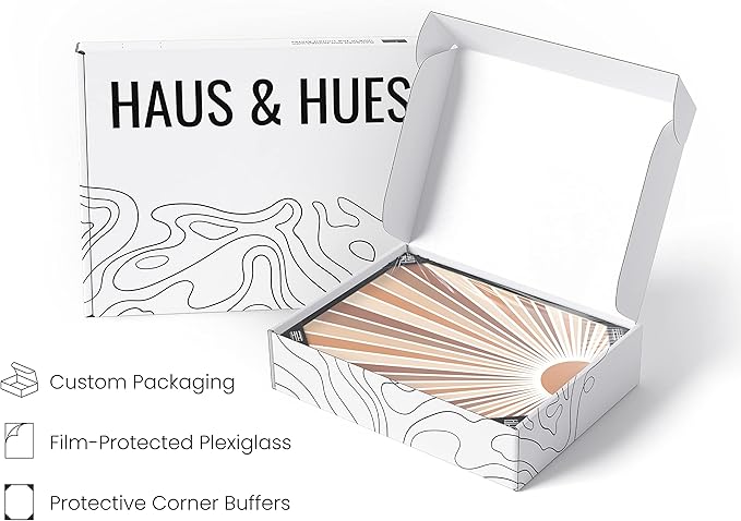 HAUS AND HUES Boho Art Prints Sun Wall Decor - Sun Art Print Boho Posters and Prints Art Wall Decor Rainbow Colored Sunshine Wall Art Prints (Black Frame, 24x36)