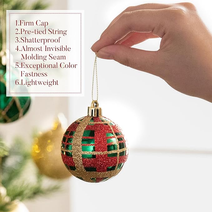 Valery Madelyn Christmas Ornaments Set, 30ct 2 Inches Red Green and Gold Shatterproof Christmas Tree Decorations Ball Ornaments Bulk, Traditional Country Hanging Decor for Xmas Holiday Party