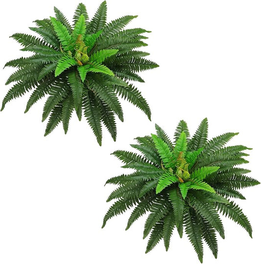 40" Artificial Boston Ferns Bush Plants, Set of 2, Large Faux Ferns Hanging Decor with 53 Fronds, Fake Vines Indoor Or Outdoors Planter for Home and Office Decor