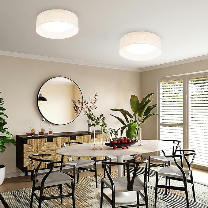 Hamilyeah 15 inch Ceiling Light Flush Mount Set of 2, LED Kitchen Lighting Fixture Ceiling Mount with Fabric Shade, 5CCT Drum Ceiling Light Fixture Overhead for Living Room, Kitchen, Bedroom, Hallway