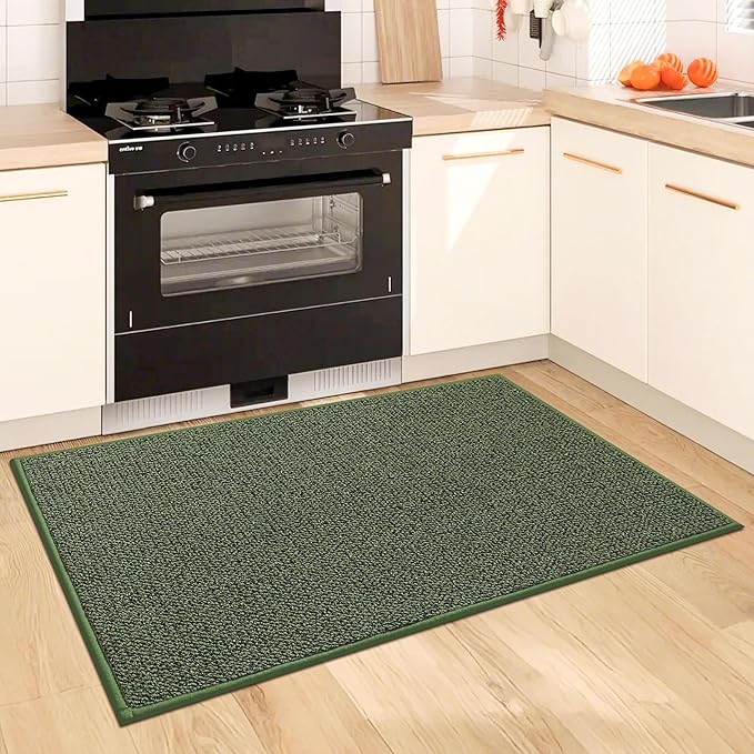 BEQHAUSE Kitchen Rugs and Mats 2PCS, Non-Slip Kitchen Mats for Floor, Absorbent and Stain Resistant Kitchen Runner, Machine Washable Rugs for Kitchen, Laundry & Sink, 20"x32"+20"x48", Green
