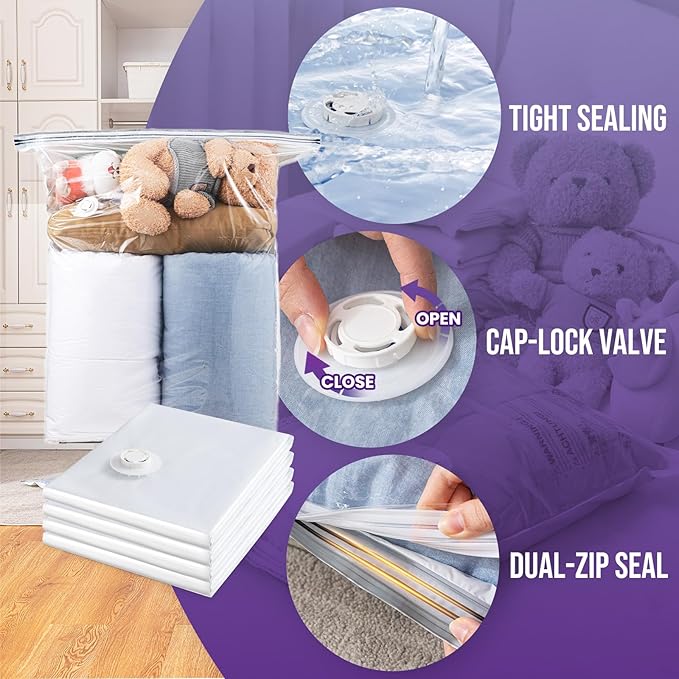TAILI 12 Pack Combo Vacuum Storage Bags, Vacuum Seal Bags for Clothing (4 Jumbo, 4 Large, 4 Medium), Space Saver for Bulky Beddings, Comforters, Blanket, Closet Organization Space Saving