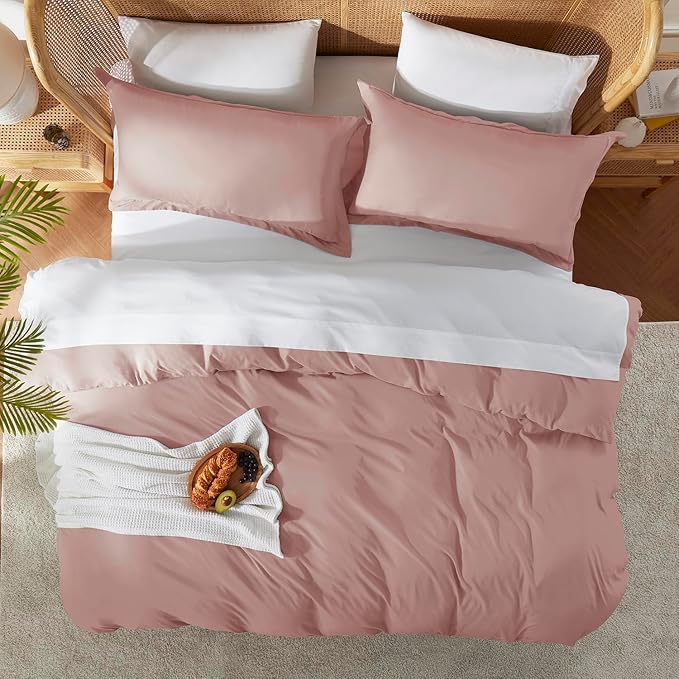 Nestl Twin Duvet Cover Set with Comforter Insert - Blush Pink 3 Piece 68x90 Duvet Cover & 1 Pillow Sham with White Quilted Down Alternative Comforter, Ultra Soft, All Season