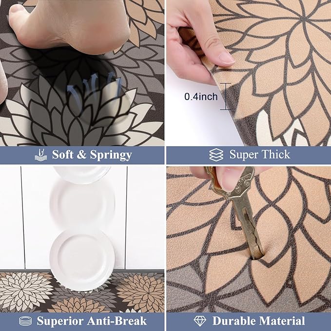 HEBE Anti Fatigue Kitchen Rug Sets 2 Piece Non Slip Kitchen Mats for Floor Cushioned Kitchen Rugs and Mats Waterproof Comfort Standing Mat Runner for Kitchen,Home Office,Sink,Laundry