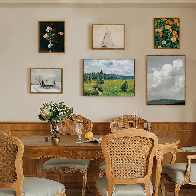 crmotu Vintage Framed Wall Art, Classical Vase Roses Canvas Painting, Still Life Floral Botanical Prints, Flower Dark Academia Pictures Wall Decor Living Room Bedroom Desktop Kitchen Artwork 12x16in