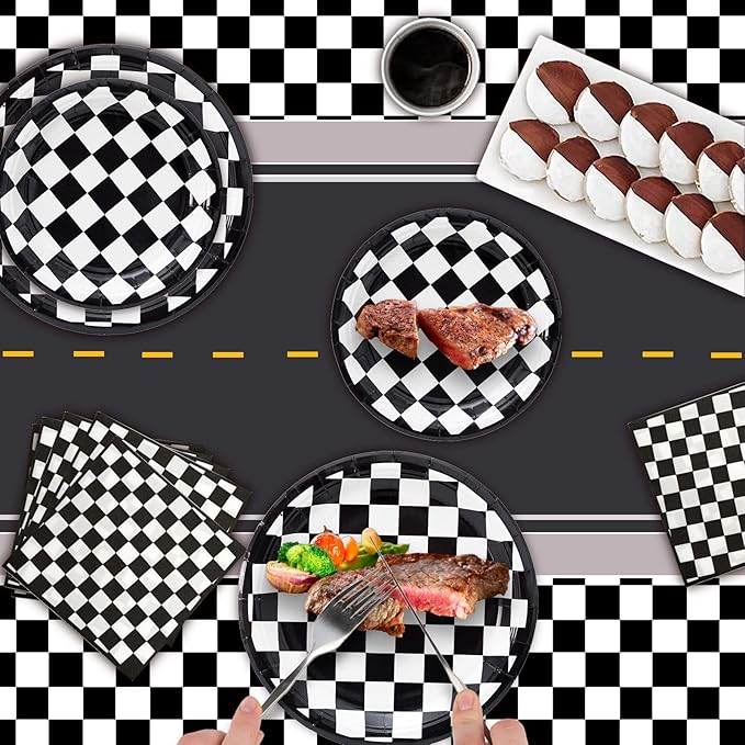 180Pcs Race Car Party Supplies Paper Plates and Napkins Serve 60 Disposable Tableware Set for Birthday Party Decorations Game Day Family School Holiday Sports Events
