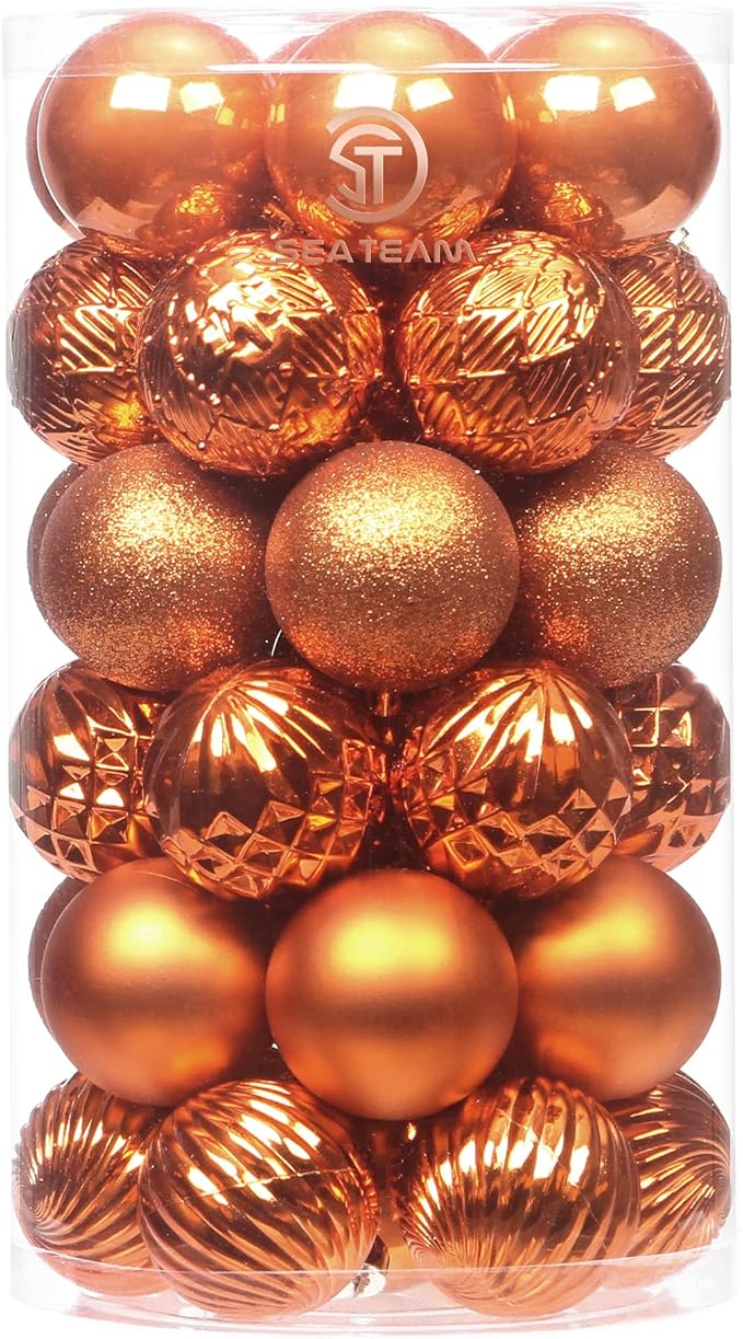 Sea Team 41-Pack Christmas Ball Ornaments with Strings, 60mm/2.36-Inch Small Size Baubles, Shatterproof Plastic Christmas Bulbs, Hanging Decorations for Xmas Tree, Holiday, Wedding, Party, Orange
