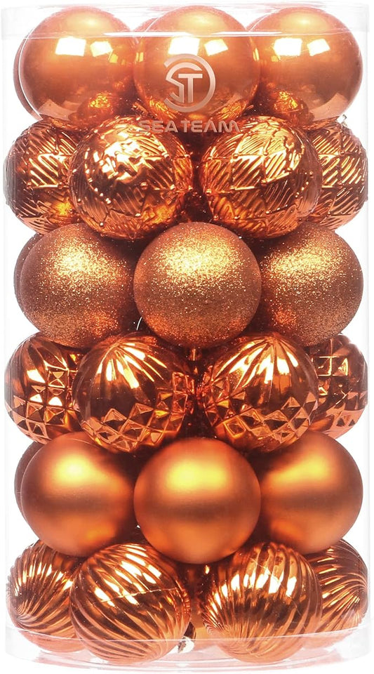 Sea Team 41-Pack Christmas Ball Ornaments with Strings, 60mm/2.36-Inch Small Size Baubles, Shatterproof Plastic Christmas Bulbs, Hanging Decorations for Xmas Tree, Holiday, Wedding, Party, Orange
