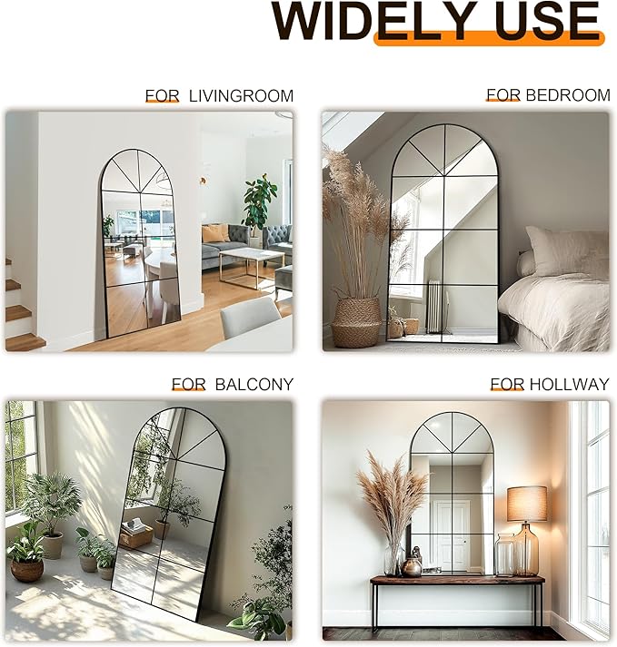 Wall Mirror,Full Length Floor, Window Pane for Living Room Decor, Decorative Wall Art, Large Wall for Bedroom, Hallway, Living Room Arch-27"X55"