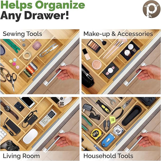 Silverware Organizer - Expandable Kitchen Drawer Organizer - Adjustable Kitchen Drawer Organizer for Utensils, Expandable to 22 Inches Wide, 10 Compartments, Silverware Tray for Drawer