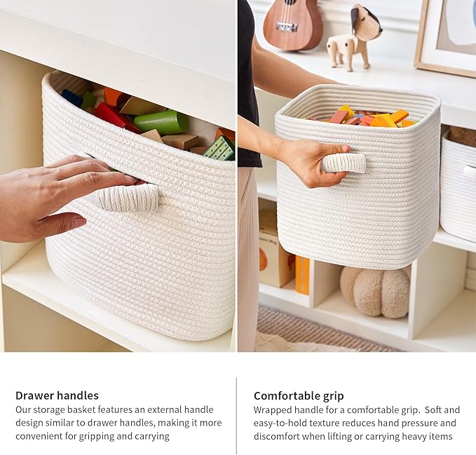 RUNKA Storage Cube Baskets - 3 Pack - 11 inch Square Baskets for Closet, Woven Bins - Ideal for Toy Storage | White