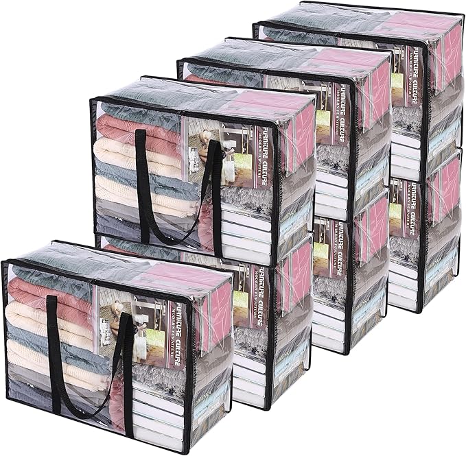 Vieshful 7 Pack Clear Comforter Storage Bag, 40L Clothes Storage Bag with Zipper Closet Organizer, Plastic Storage Containers Moving bags for Comforter, Blanket, Bedding, Duvet, Toys