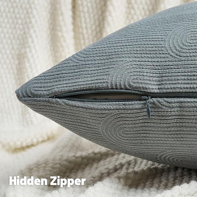 FUTEI Dark Grey Chenille Decorative Throw Pillow Covers 12x20 Inch Set of 2,Soft Cozy Striped Geometric Patterns Lumbar Pillow Cases,Modern Home Decor for Couch Bed Living Room