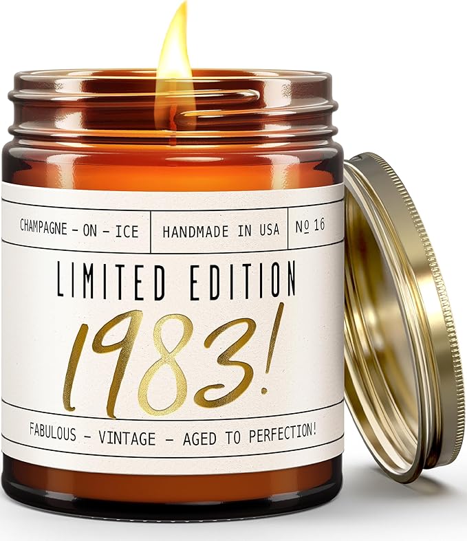 42nd Birthday Gifts for Women - 'Limited Edition 1983' Soy Candle, w/Champagne on Ice I 42 Birthday Gifts for Women I 42nd Gift for Her Ideas I 9oz Reusable Jar, 50Hr Burn, Made in USA