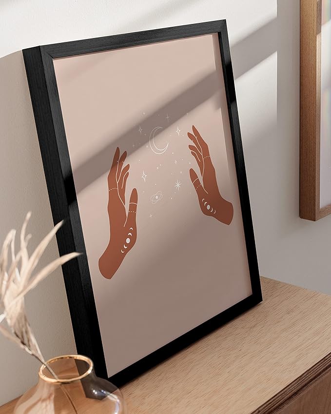 HAUS AND HUES Astrology Posters and Celestial Decor - Astrology Wall Decor and Spiritual Posters | Sun and Moon Wall Art Palm Wall Decor | Boho Artworks Boho Prints (12x16 Black Framed)