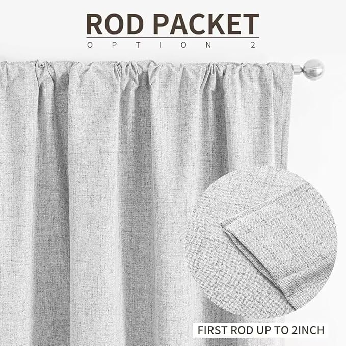 Joydeco Natural Linen Curtains 90 inch Length 2 Panels Set Burg 100% Blackout Patio Door Curtain Room Darkening Sliding Door Curtains Thermal Insulated Back tab Rod Pocket(105x90 inch, White)